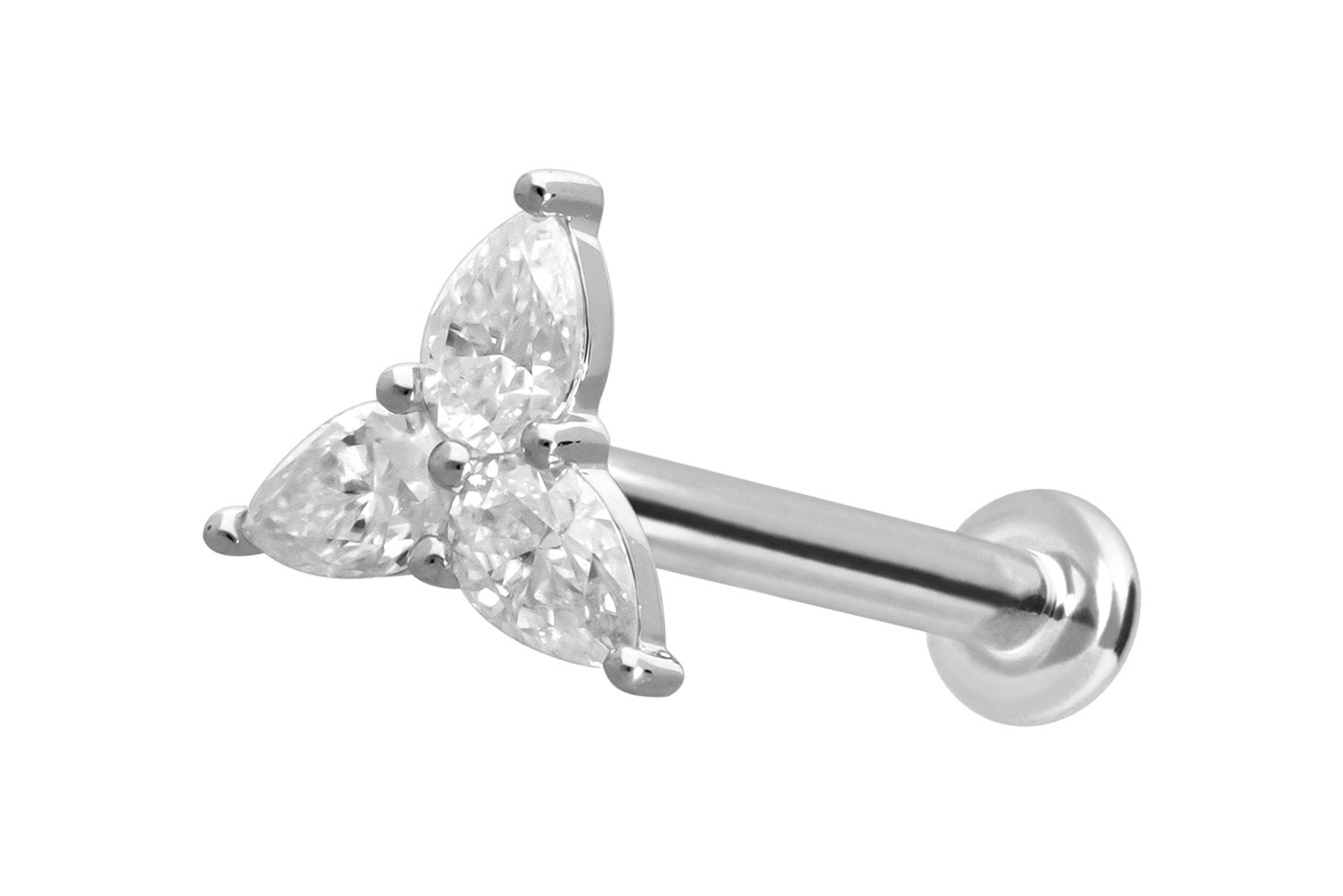 14 Karat Gold Labret Piercing mit Push Fit MOISSANIT-BLUME